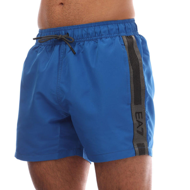 Blue - Side - Emporio Armani Mens Logo Taped Swim Shorts
