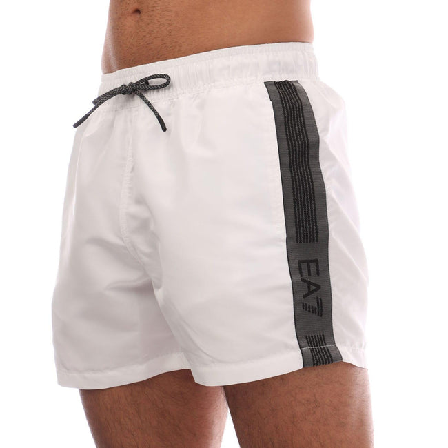 White - Side - Emporio Armani Mens Logo Taped Swim Shorts