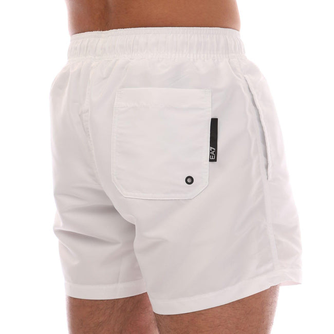 White - Lifestyle - Emporio Armani Mens Logo Taped Swim Shorts