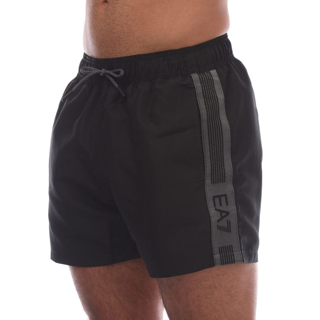 Black - Side - Emporio Armani Mens Logo Taped Swim Shorts