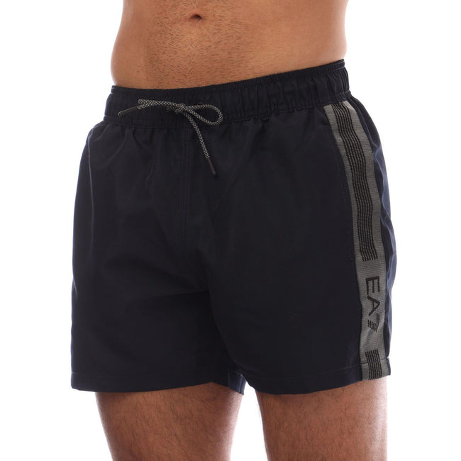 Navy - Side - Emporio Armani Mens Logo Taped Swim Shorts