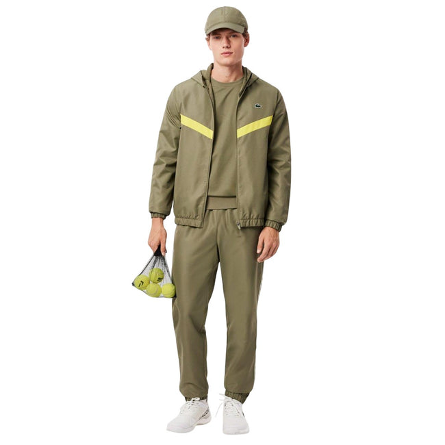 Khaki Green - Close up - Lacoste Mens Interlock Jacquard Tennis Sweatshirt
