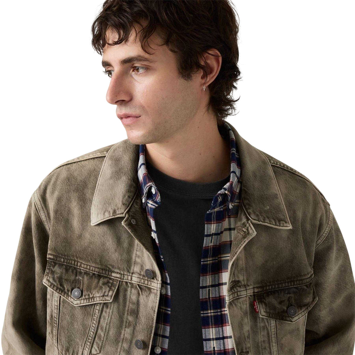 Green - Pack Shot - Levis Mens Camo Denim Relaxed Fit Trucker Jacket