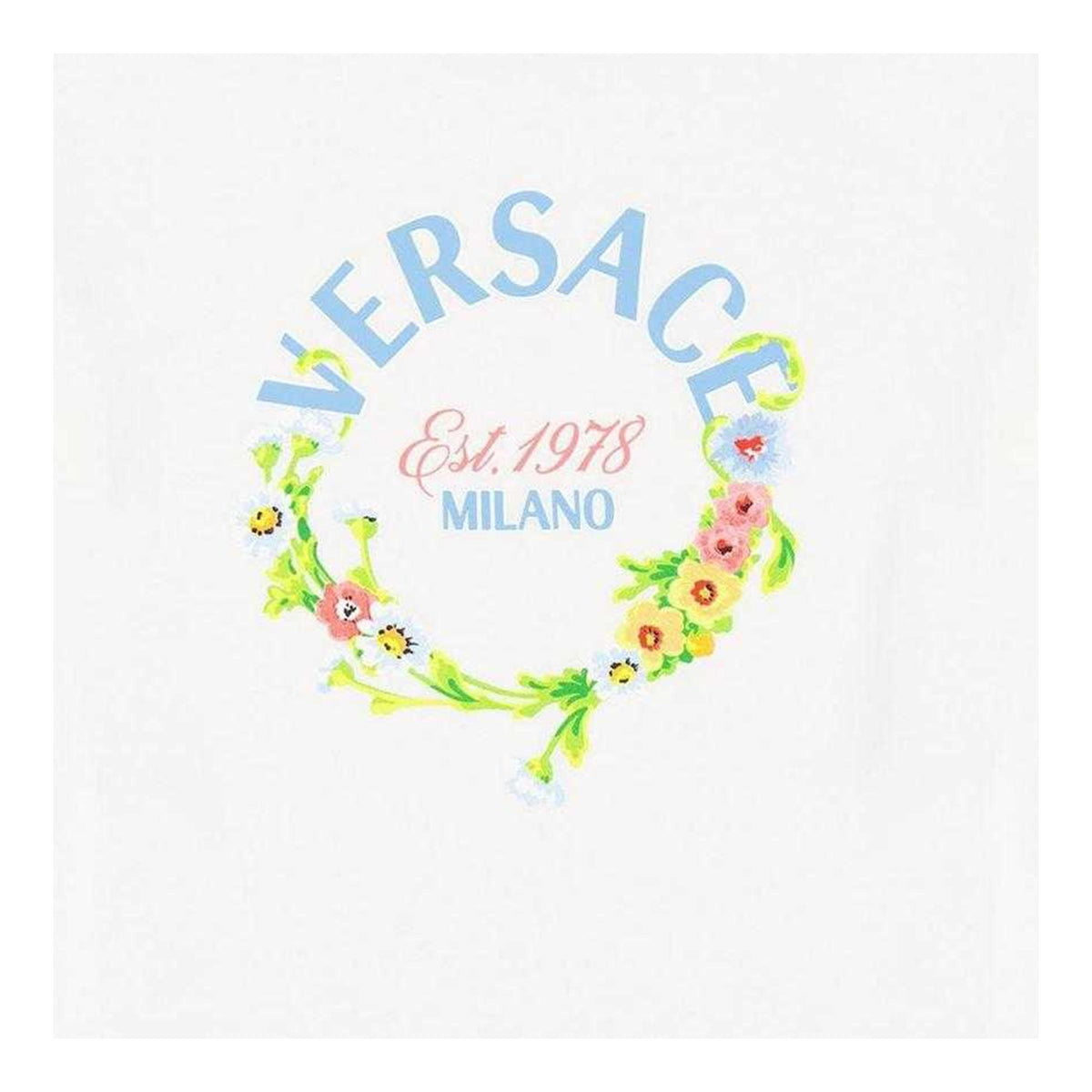 White - Side - Versace Childrens-Kids Flower Logo T-Shirt