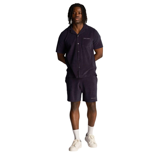 Navy - Pack Shot - Lyle & Scott Mens Towelling Resort Shirt