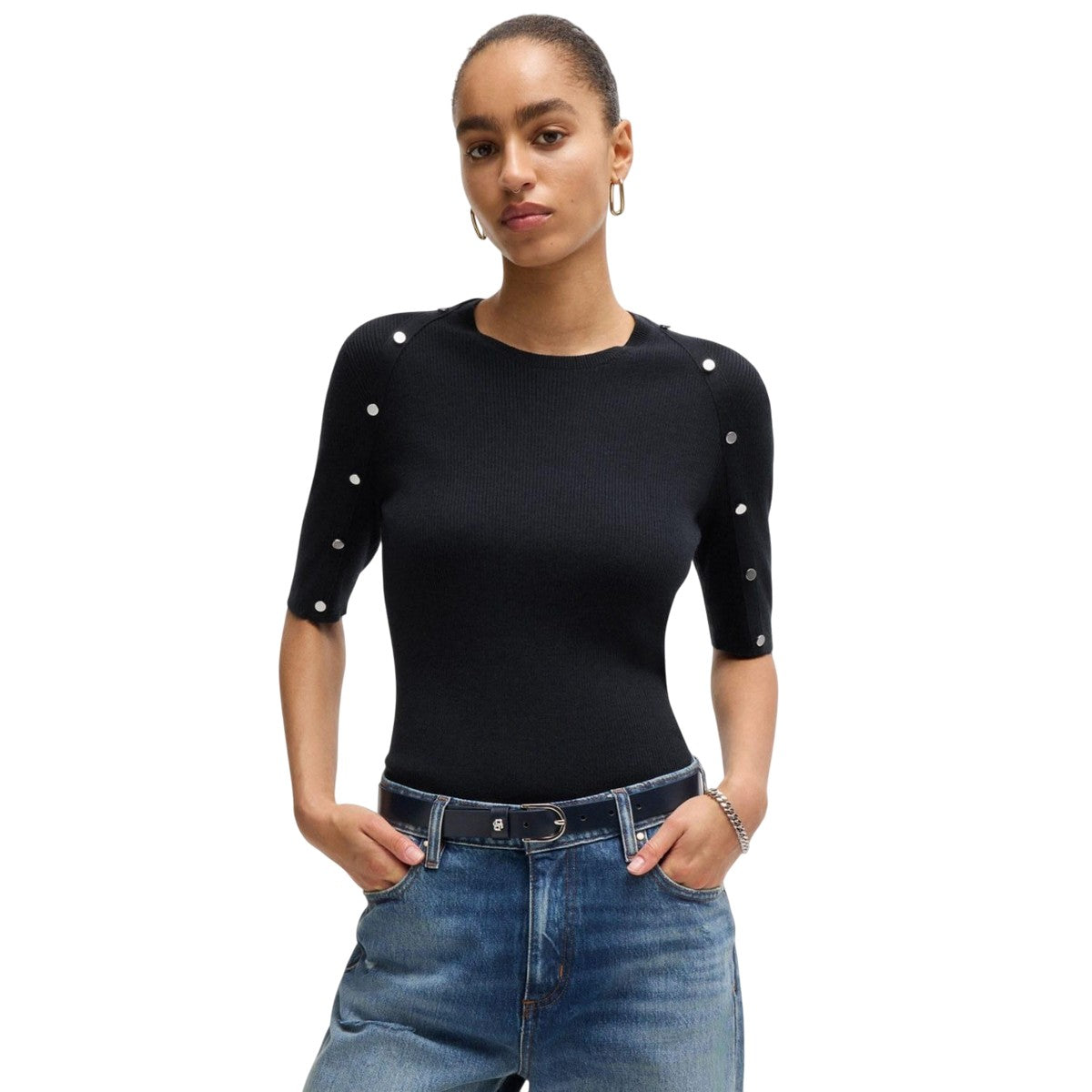 Dark Blue - Lifestyle - Hugo Boss Womens-Ladies Famistosa Knitted T-Shirt