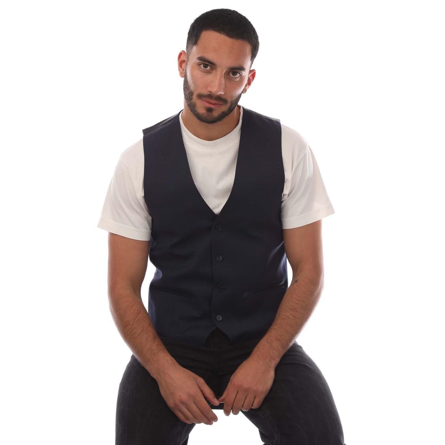 Navy - Side - Hugo Mens Vin182 Waistcoat