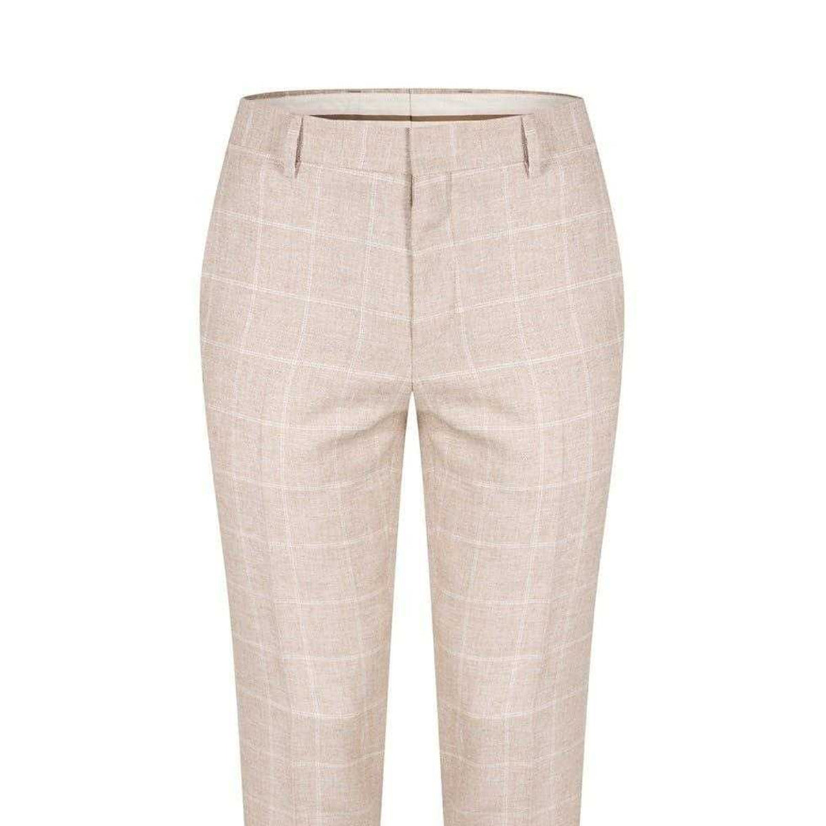 Beige - Side - Boss Womens Ladies Plaid Tailored Suit Trousers