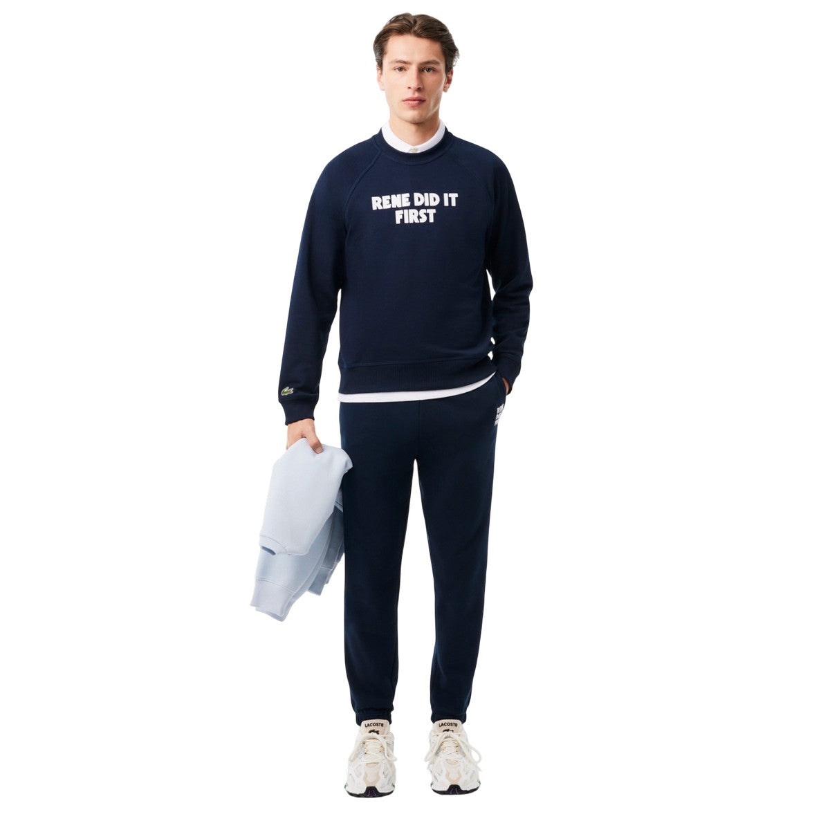 Navy - Side - Lacoste Mens Rene Did It First Crew Neck Relaxed Fit Sweatshirt