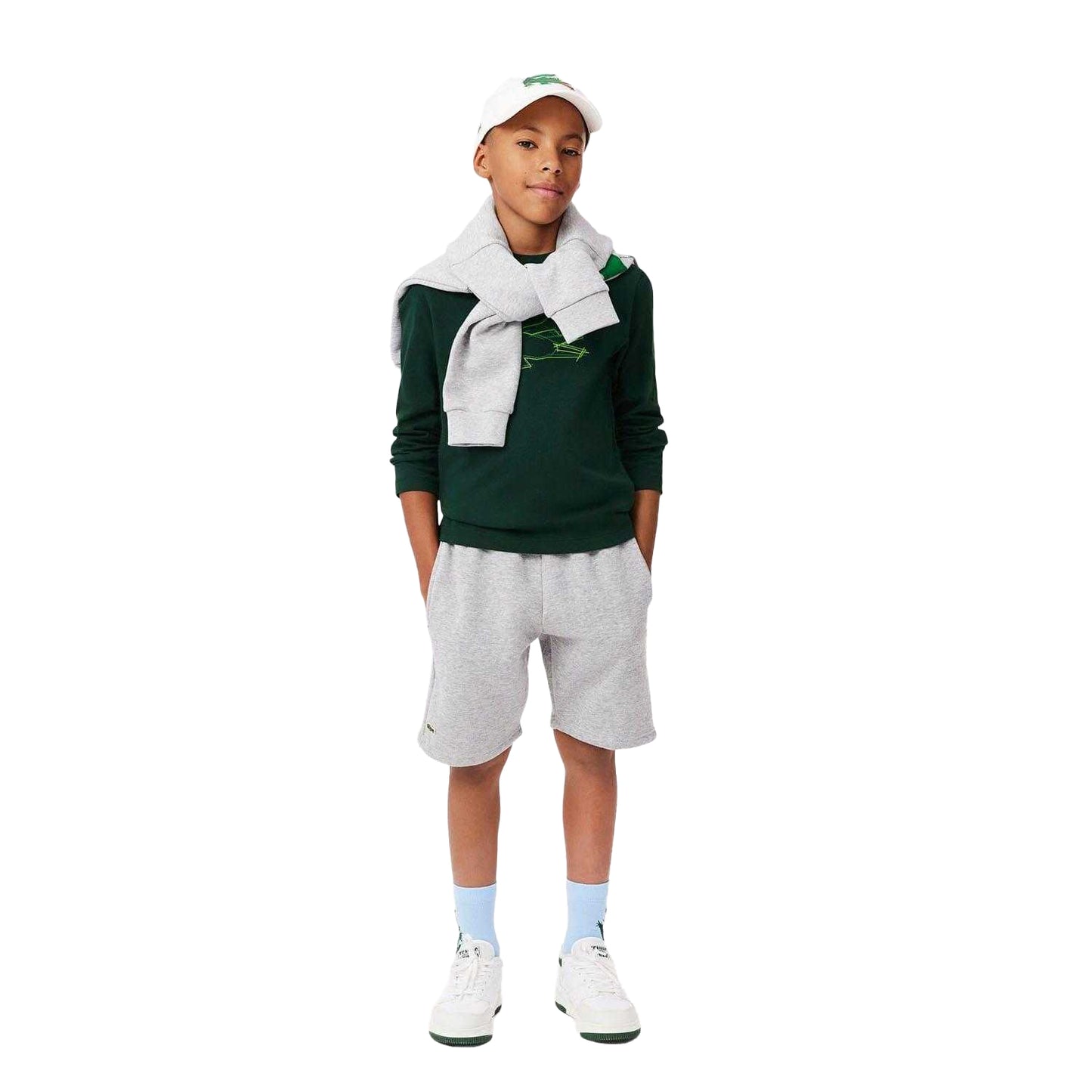 Green - Close up - Lacoste Childrens-Kids Crocodile Print Heavy Cotton T-Shirt
