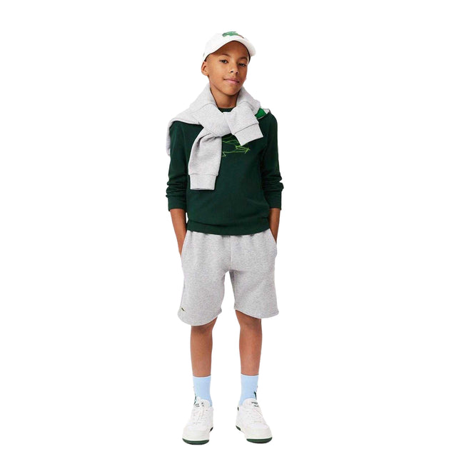 Green - Close up - Lacoste Childrens-Kids Crocodile Print Heavy Cotton T-Shirt
