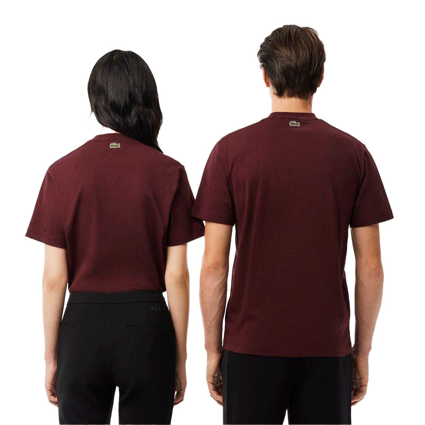 Maroon Red - Close up - Lacoste Unisex Adult Printed Signature Cotton T-Shirt