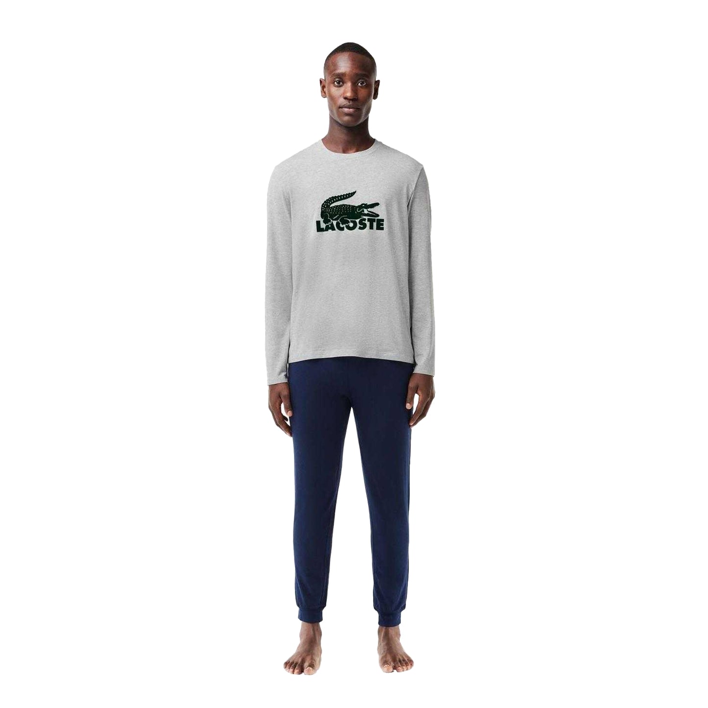 Navy-Grey - Pack Shot - Lacoste Mens Fitted Long-Sleeved Pyjama Set