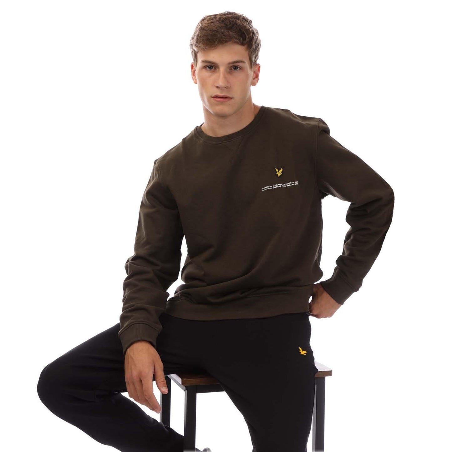 Olive - Lifestyle - Lyle & Scott Mens Printed Organic Crew Neck Sweatshirt