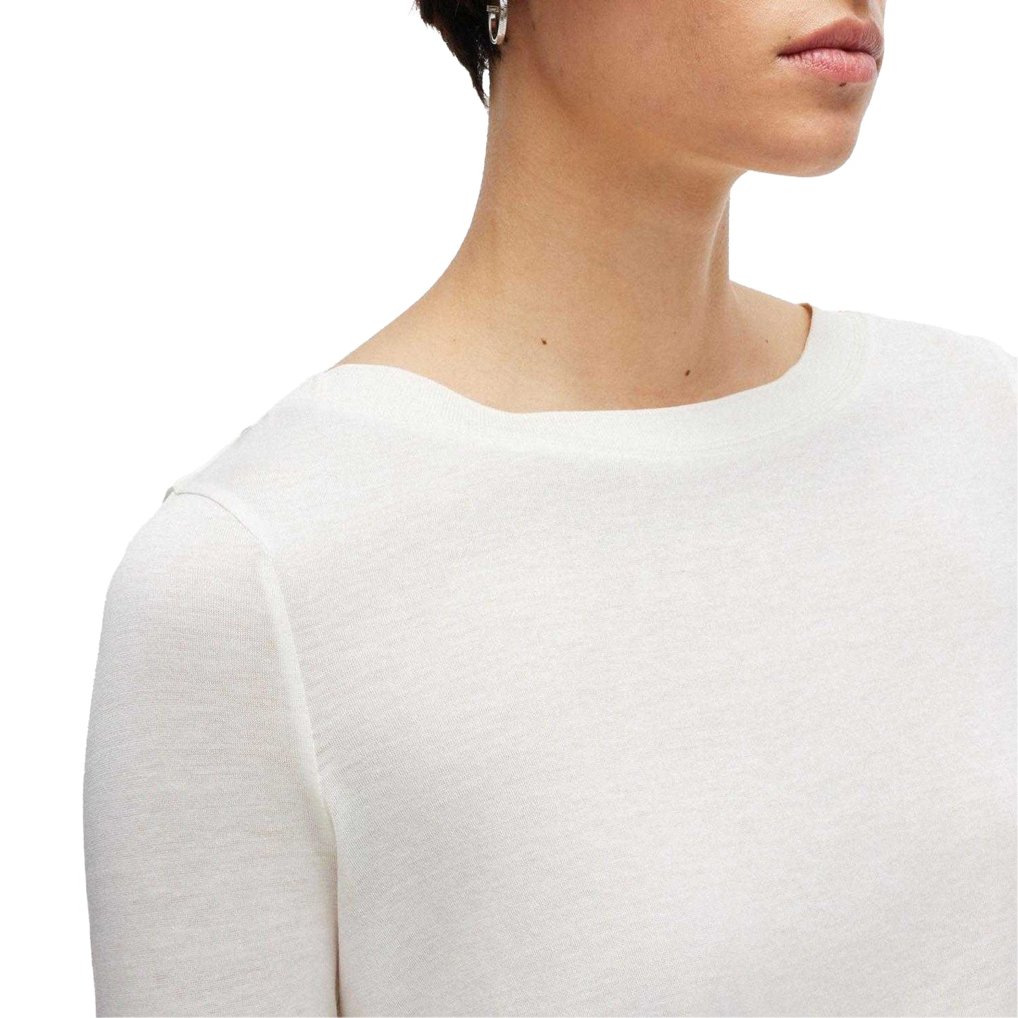 White - Lifestyle - Boss Womens-Ladies Eleanza Silk Short-Sleeved Top
