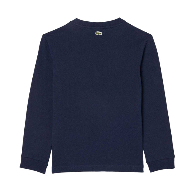 Navy - Back - Lacoste Childrens-Kids Print Heavy Cotton Badge T-Shirt