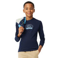 Navy - Side - Lacoste Childrens-Kids Print Heavy Cotton Badge T-Shirt