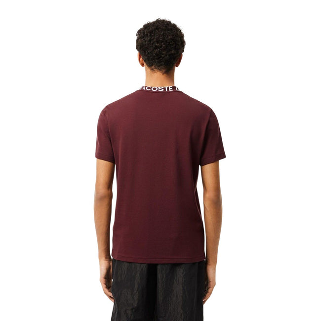 Maroon Red - Back - Lacoste Mens Pique Jacquard T-Shirt