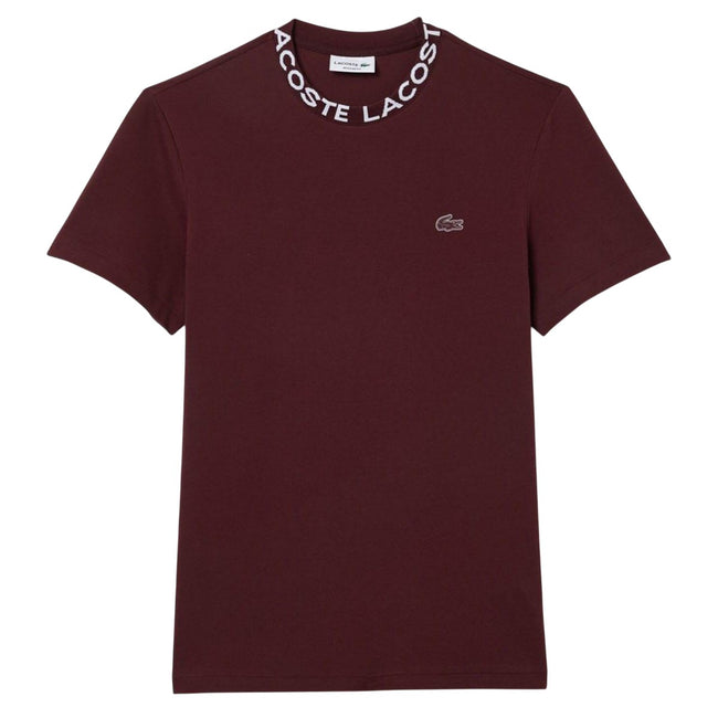 Maroon Red - Front - Lacoste Mens Pique Jacquard T-Shirt