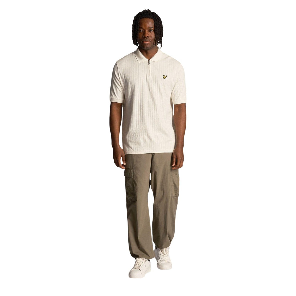 White - Pack Shot - Lyle & Scott Mens Textured Polo Shirt