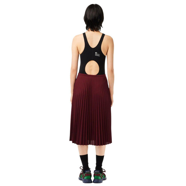 Burgundy - Back - Lacoste Womens-Ladies Fluid Pleated Elasticated Waist Skirt