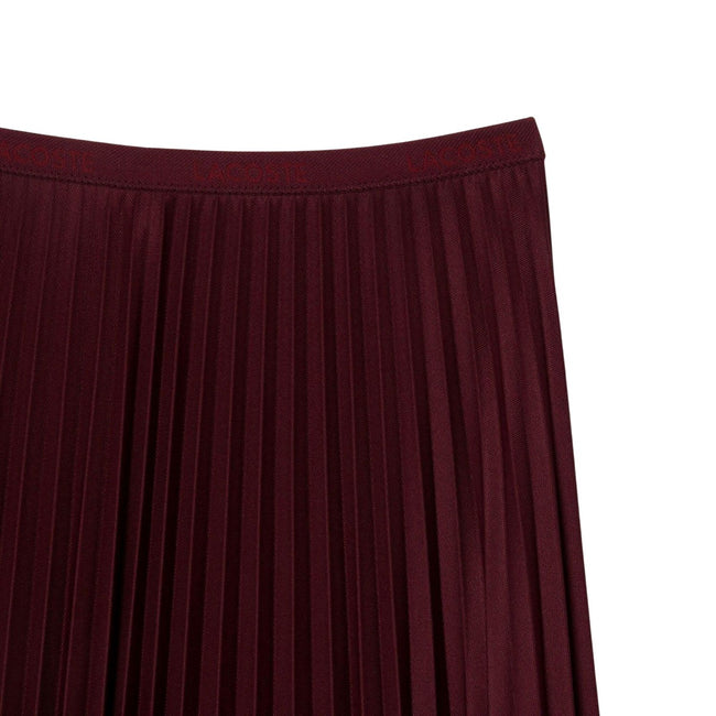 Burgundy - Side - Lacoste Womens-Ladies Fluid Pleated Elasticated Waist Skirt