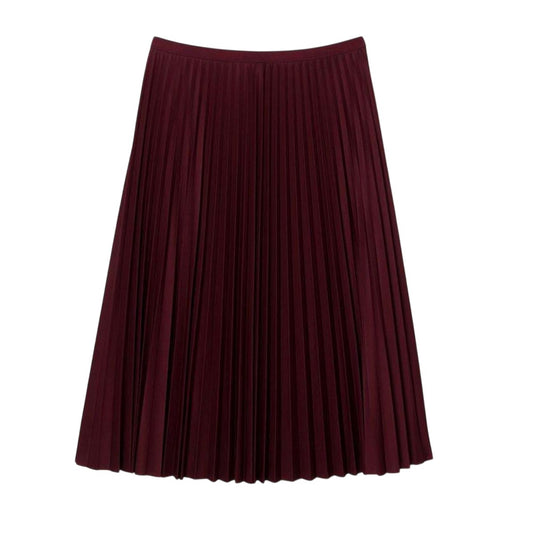Burgundy - Front - Lacoste Womens-Ladies Fluid Pleated Elasticated Waist Skirt