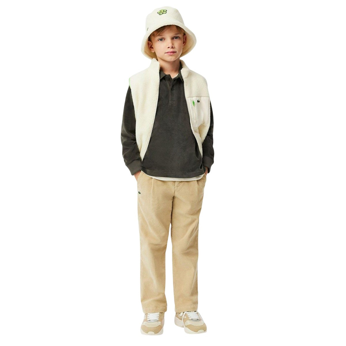 Green - Pack Shot - Lacoste Childrens-Kids Velour Long-Sleeved Polo Shirt