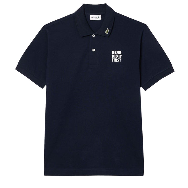 Navy - Front - Lacoste Mens L.12.12 Text Classic Polo Shirt