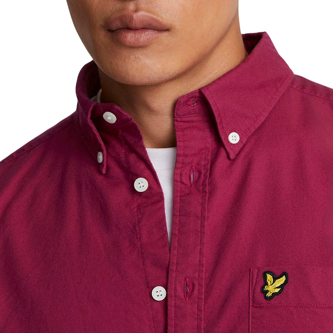 Burgundy - Side - Lyle & Scott Mens Plain Oxford Shirt