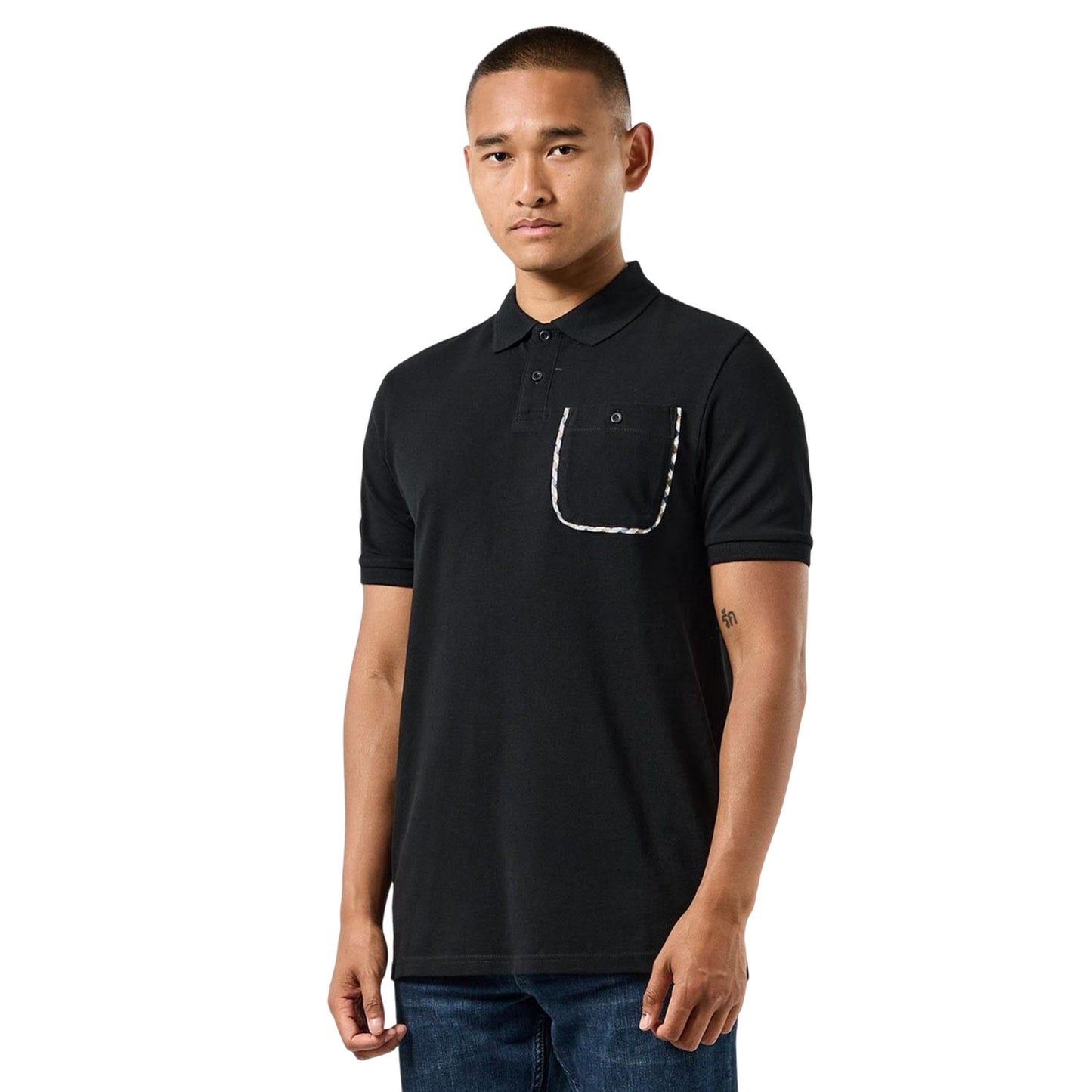 Black - Pack Shot - Weekend Offender Mens Spence Checked Polo Shirt