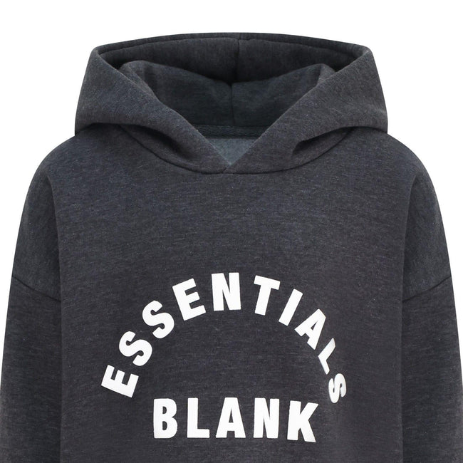 Grey - Side - Blank Essentials Childrens-Kids Fleece Pull Over Hoodie