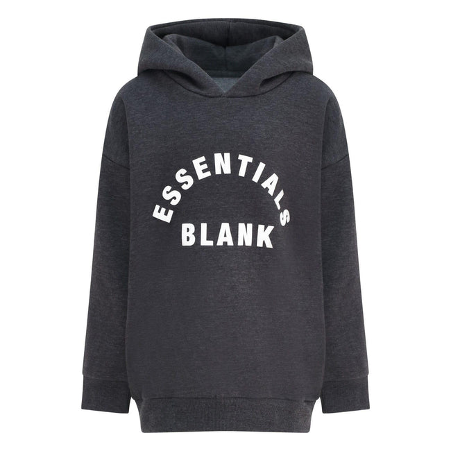 Grey - Front - Blank Essentials Childrens-Kids Fleece Pull Over Hoodie