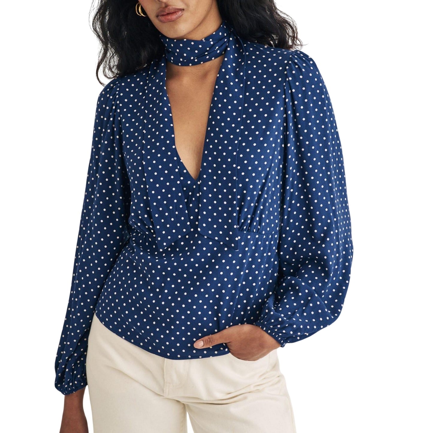 Blue - Lifestyle - Nobody´s Child Womens-Ladies Karen Polka Dot Side Tie Neck Blouse