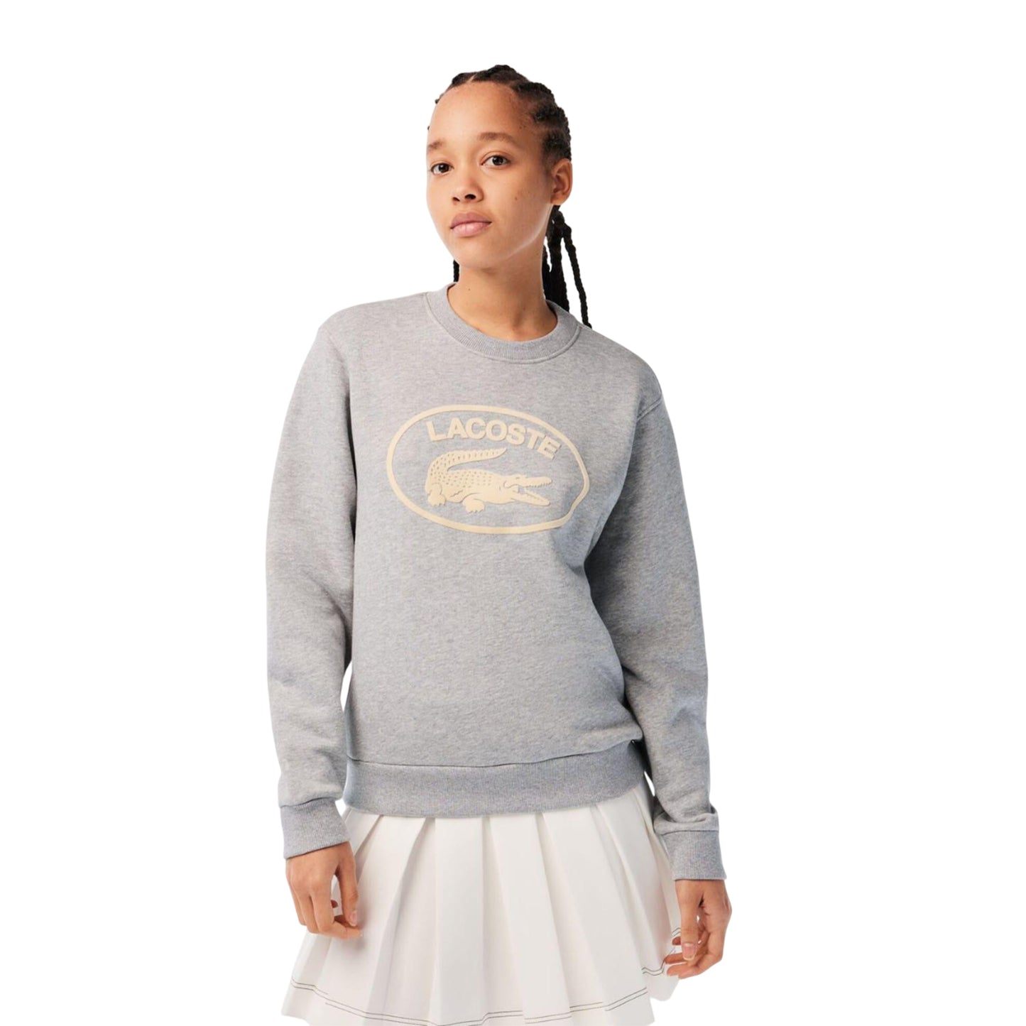 Grey - Pack Shot - Lacoste Womens-Ladies Organic Cotton Fleece Loose Sweatshirt