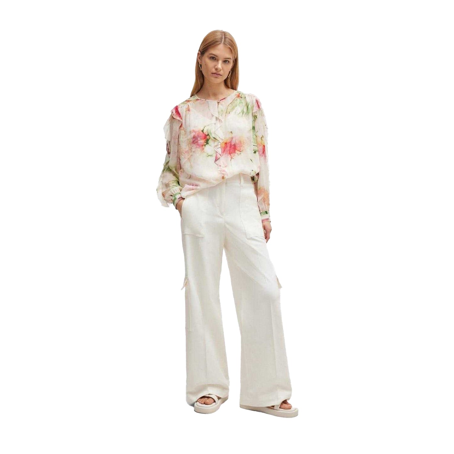 White - Lifestyle - Boss Womens-Ladies Teneria Straight Cargo Trousers
