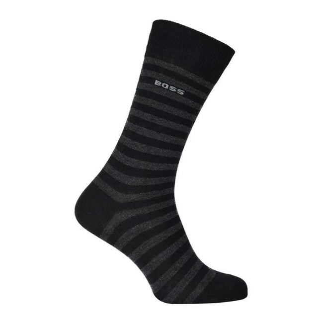 Black - Back - Hugo Boss Mens Striped Crew Socks (Pack of 2)