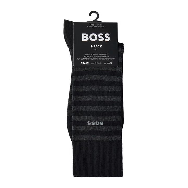 Black - Lifestyle - Hugo Boss Mens Striped Crew Socks (Pack of 2)
