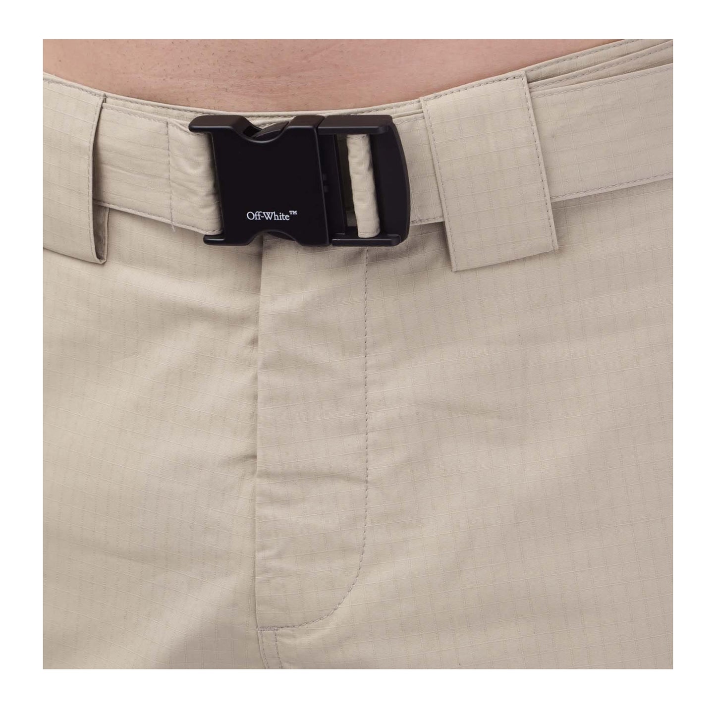 Sand - Side - Off White Mens Buckle Cargo Shorts