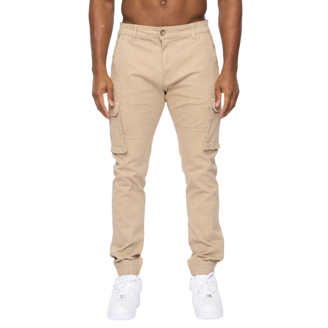 Stone - Pack Shot - Crosshatch Mens Frentons Leather Patch Cargo Trousers