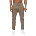 Khaki Green - Side - Crosshatch Mens Frentons Leather Patch Cargo Trousers
