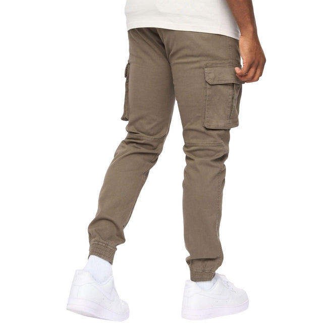 Khaki Green - Back - Crosshatch Mens Frentons Leather Patch Cargo Trousers