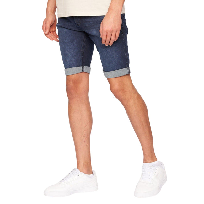 Blue - Pack Shot - Crosshatch Mens Reestier Denim Shorts