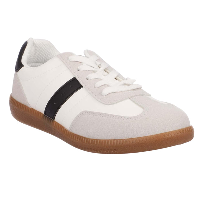 White - Front - Where´s That From Womens-Ladies Contrast Panel Trainers