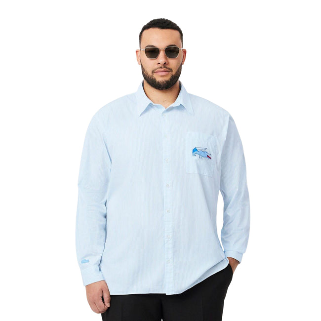 Blue-White - Pack Shot - Lacoste Mens Crocodile Badge Relaxed Fit Shirt