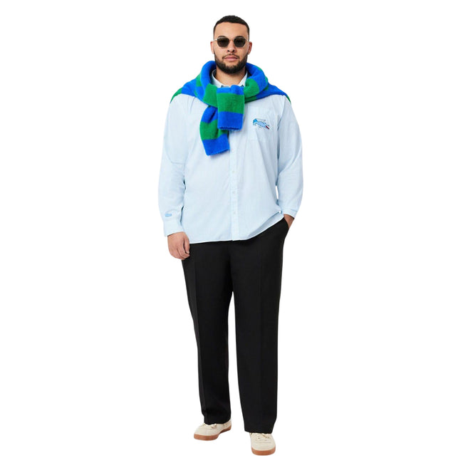 Blue-White - Close up - Lacoste Mens Crocodile Badge Relaxed Fit Shirt