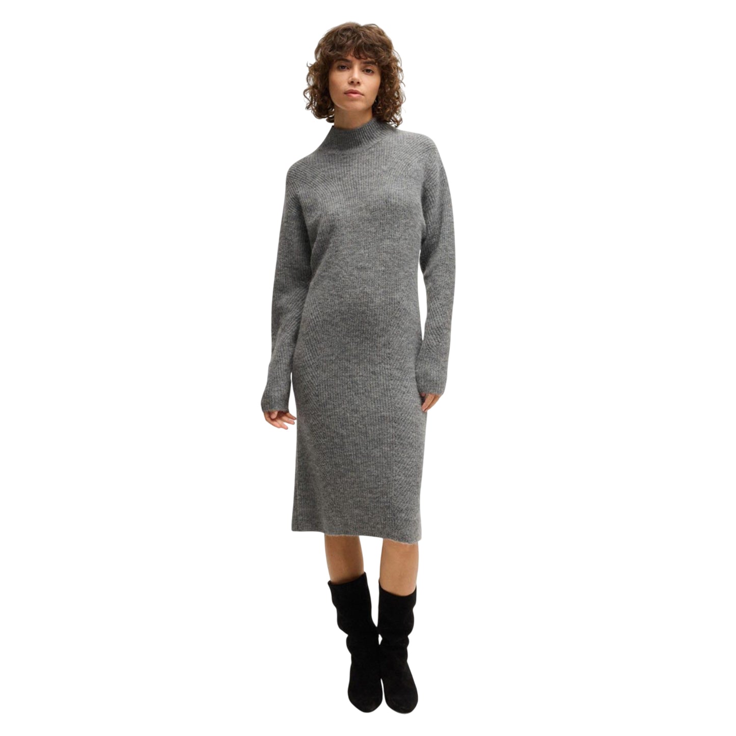 Silver - Lifestyle - Boss Womens-Ladies C Fagdassy Relaxed Fit Long-Sleeved Dress