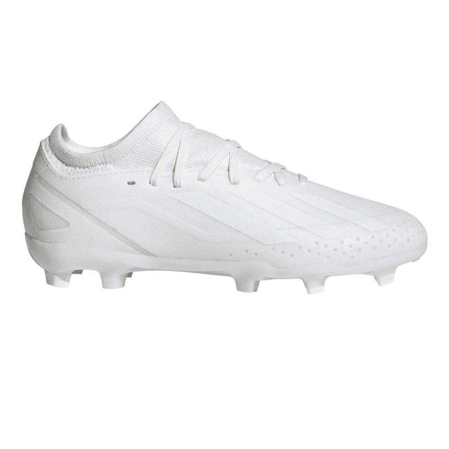 White - Side - Adidas Childrens-Kids X Crazyfast.3 Firm Ground Football Boots