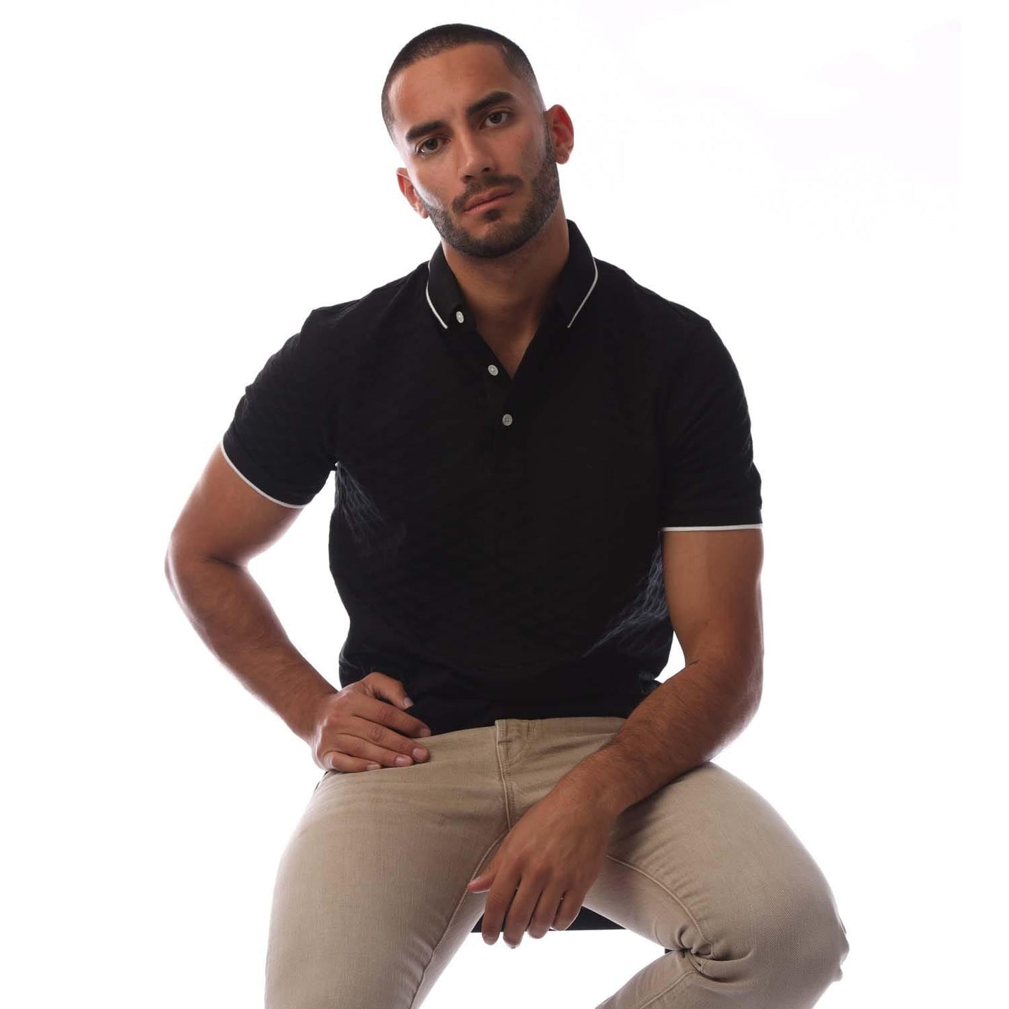Black - Lifestyle - Emporio Armani Mens Eagle Jacquard Polo Shirt