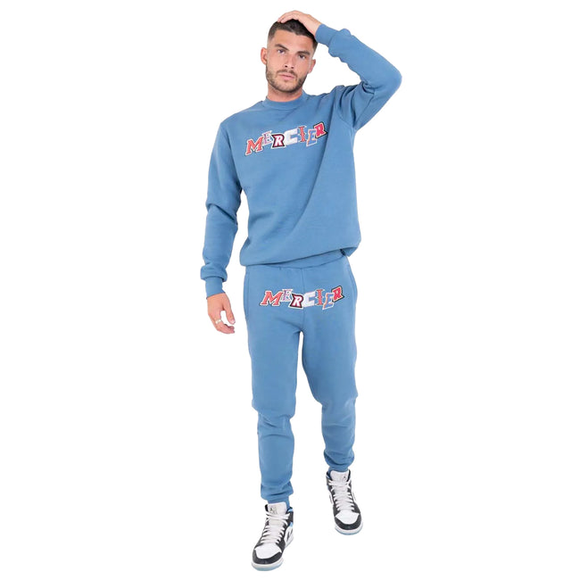 Blue - Side - Mercier Mens Anonymous Crew Neck Sweatshirt